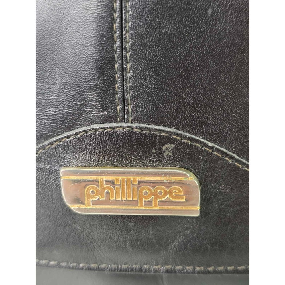 Vintage Philippe Women's Crossbody‎ Bag Black Leather Shoulder Bag Purse - Picture 13 of 15